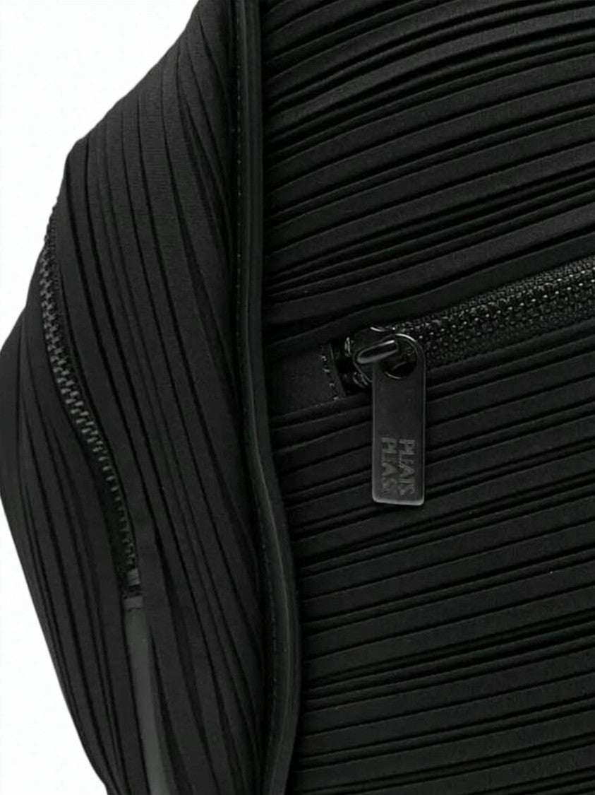 Pleats Please Black Textured Polyester Unique Pleated Tote Bag