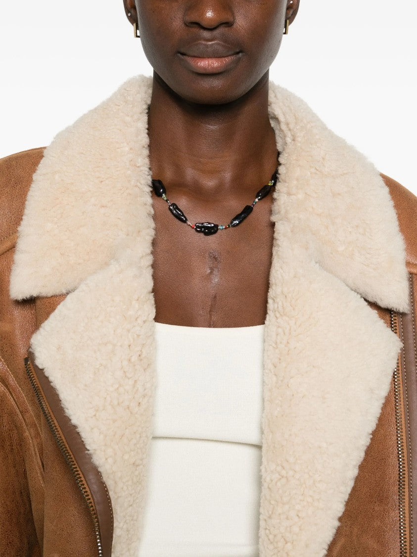 Isabel Marant Boxy Brown Leather Coat With Plush Shearling Collar