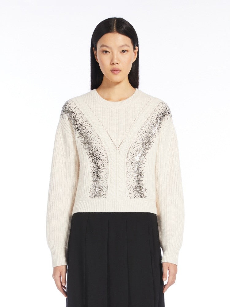 Max Mara Cropped Pullover With Gradient Mirrored Glass Embroidery