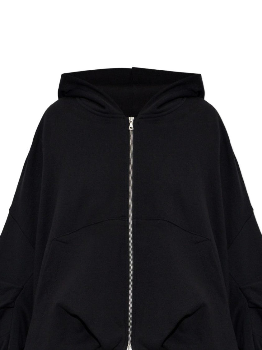 Dries Van Noten Black Zip-Up Hoodie Cardigan With Ruched Sleeve Detailing