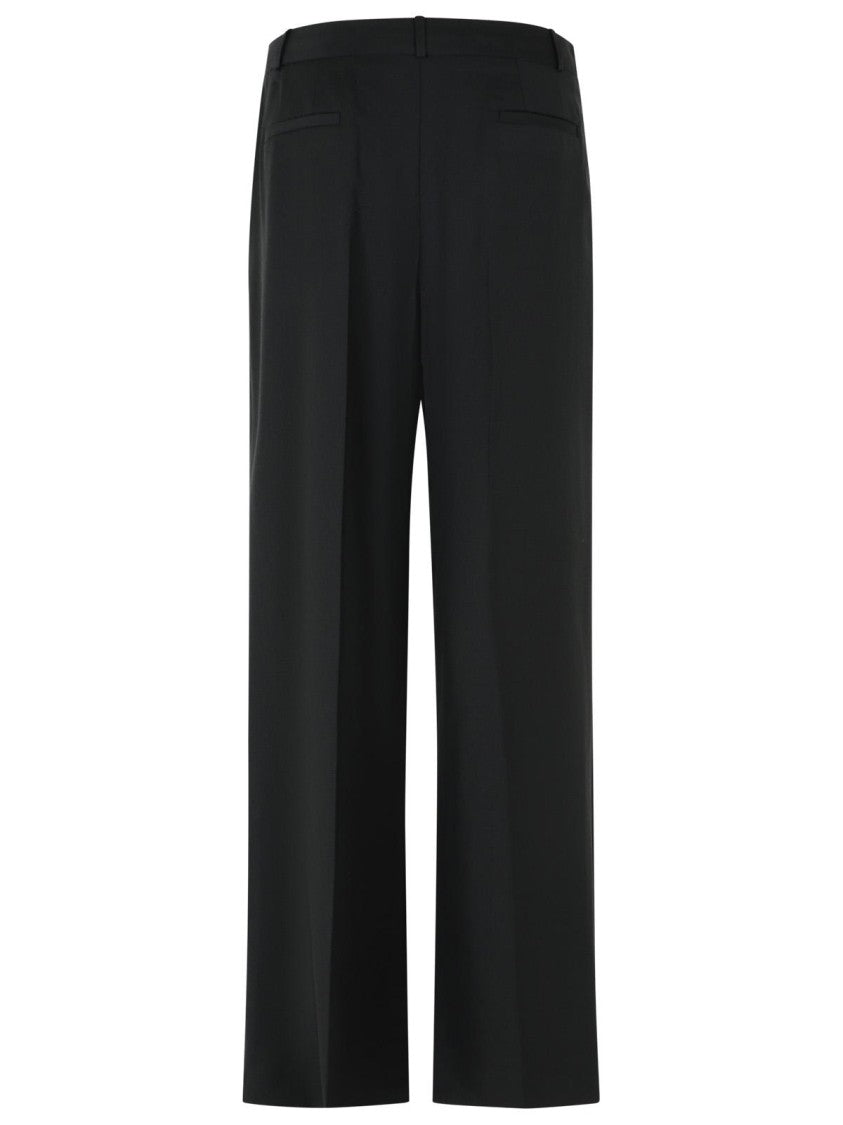 Loulou De Saison Black Sbiru Lds Pleated Virgin Wool Straight-Leg Pants