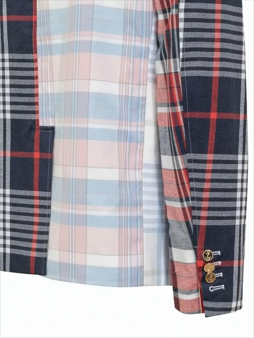 Thom Browne Patchwork Cotton Suit Jacket With Notched Lapel And Multi-Pocket Design