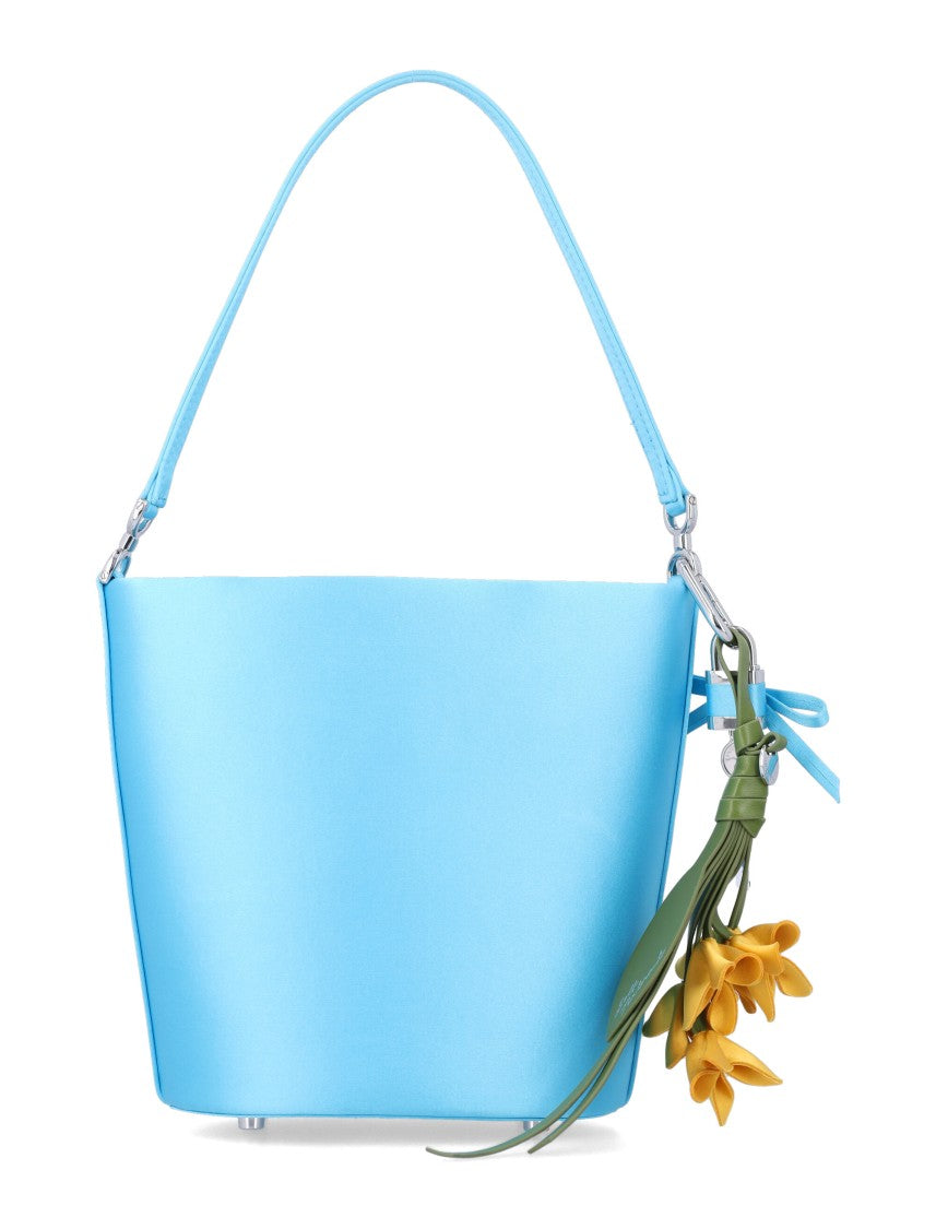 Self-Portrait Satin Charm Bucket Bag