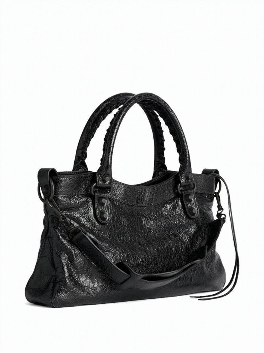 Balenciaga Textured Lambskin Leather Shoulder Bag With Edgy Accents