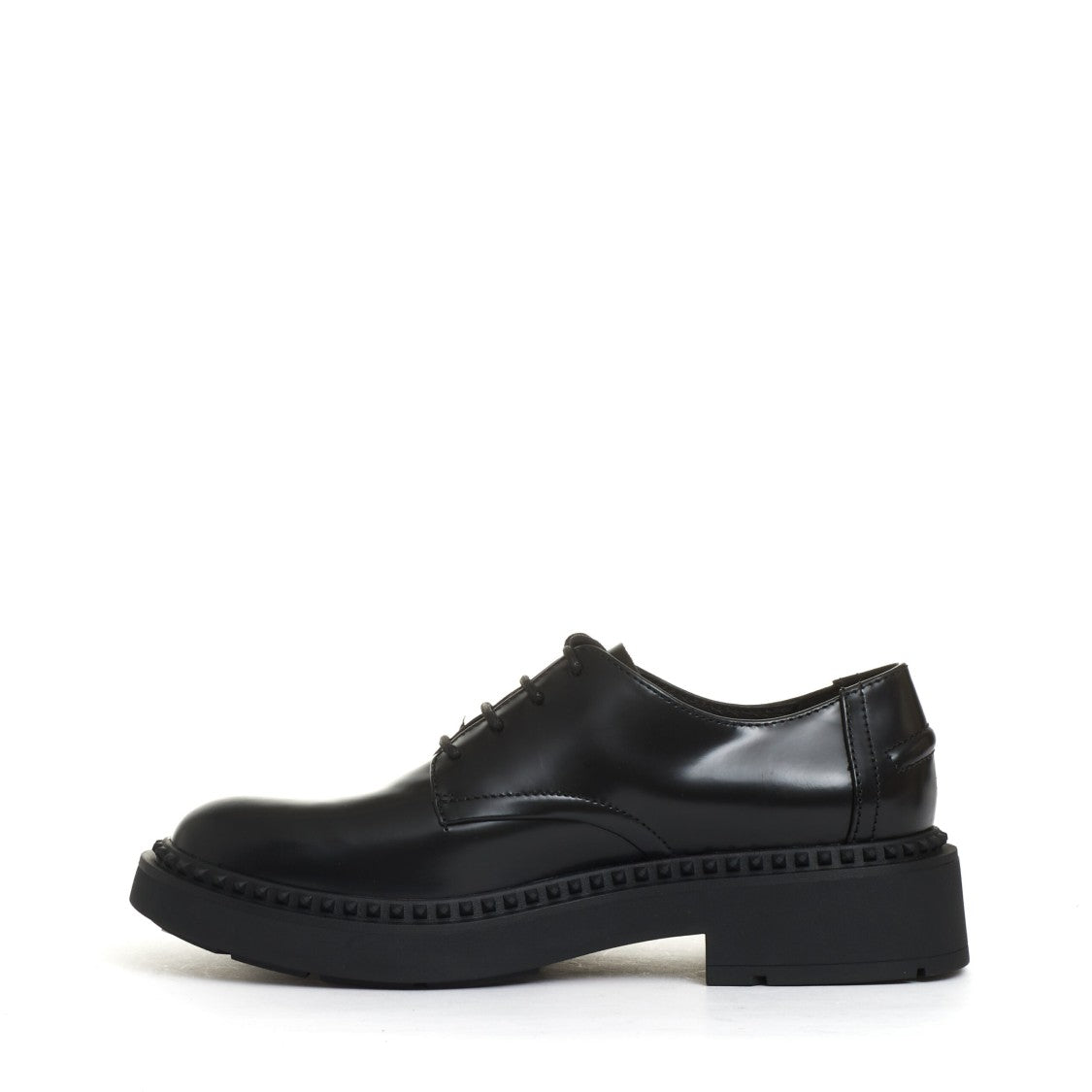 Ash Smooth Black Leather Lace-Up Shoes With Polished Finish