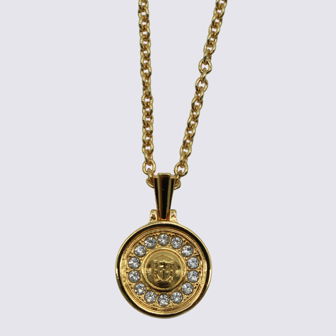 Versace Gold-Tone Necklace With Medusa Pendant And Crystal Accents
