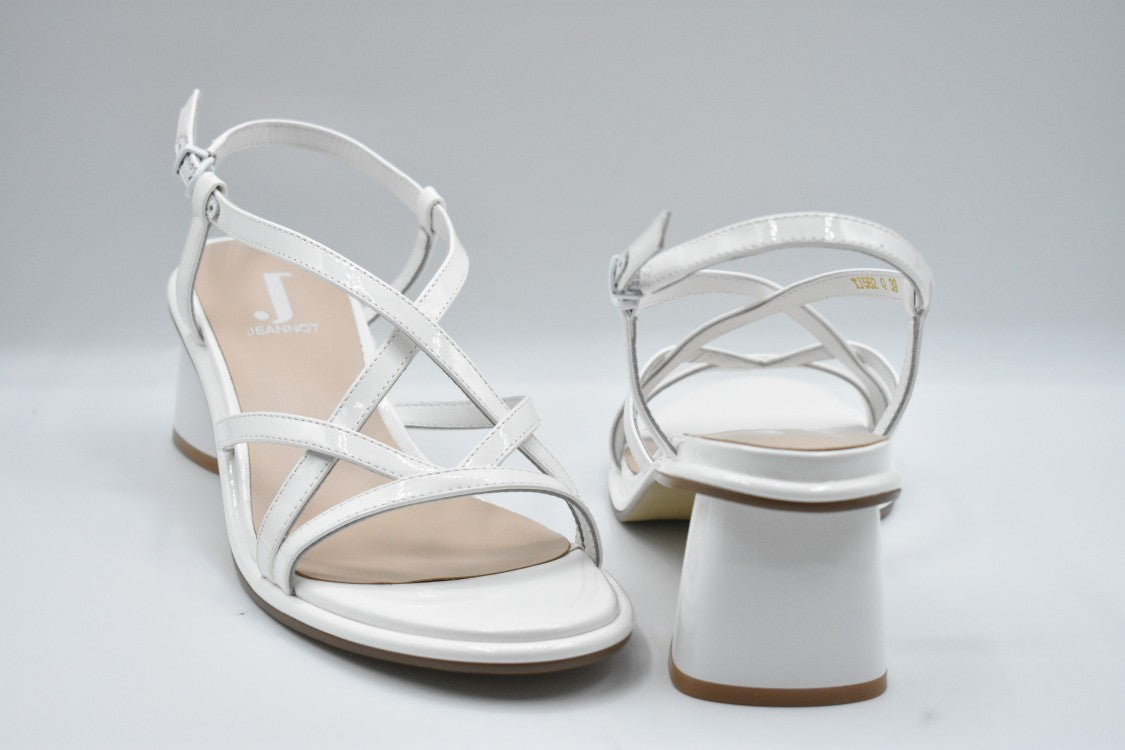 Jeannot Crisscross Strapped White Sandals With Block Heel