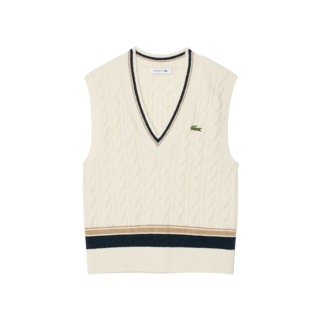 Lacoste Cream Cable-Knit Sweater With Classic Fit