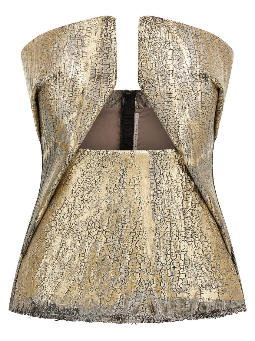 Rick Owens Coated Denim Top With Front Cut-Out Neckline