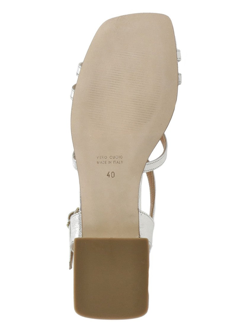 Juilie Dee Silver Ankle Strap Leather Sandals