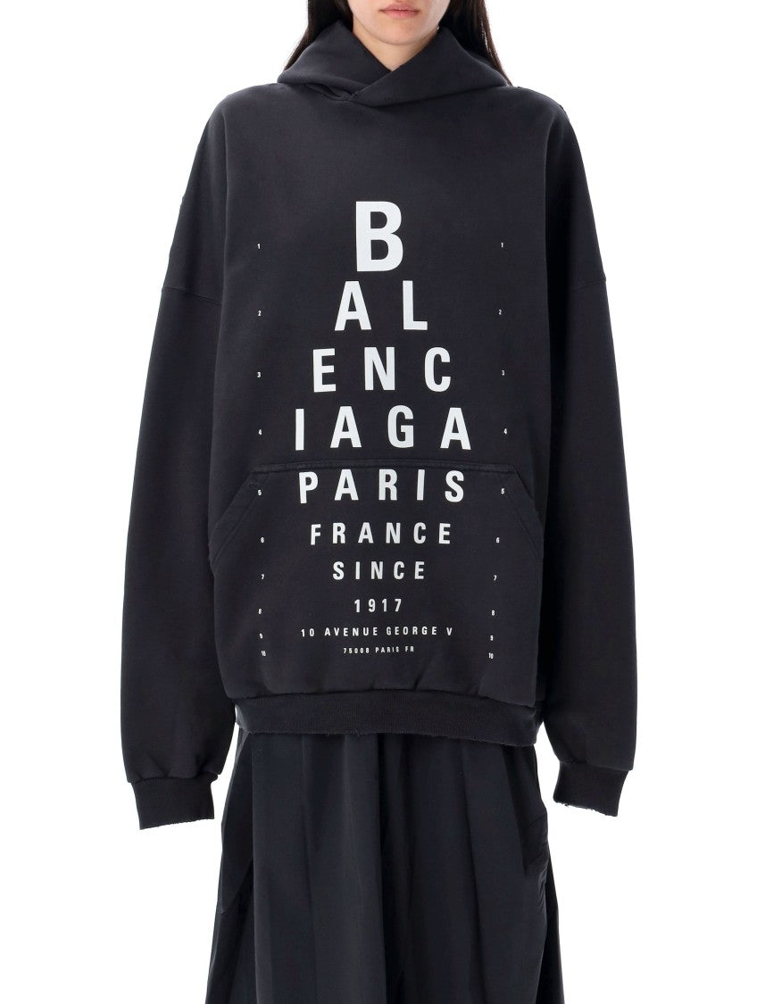 Balenciaga Washed Black Cotton Oversized Hoodie With Bold Graphics
