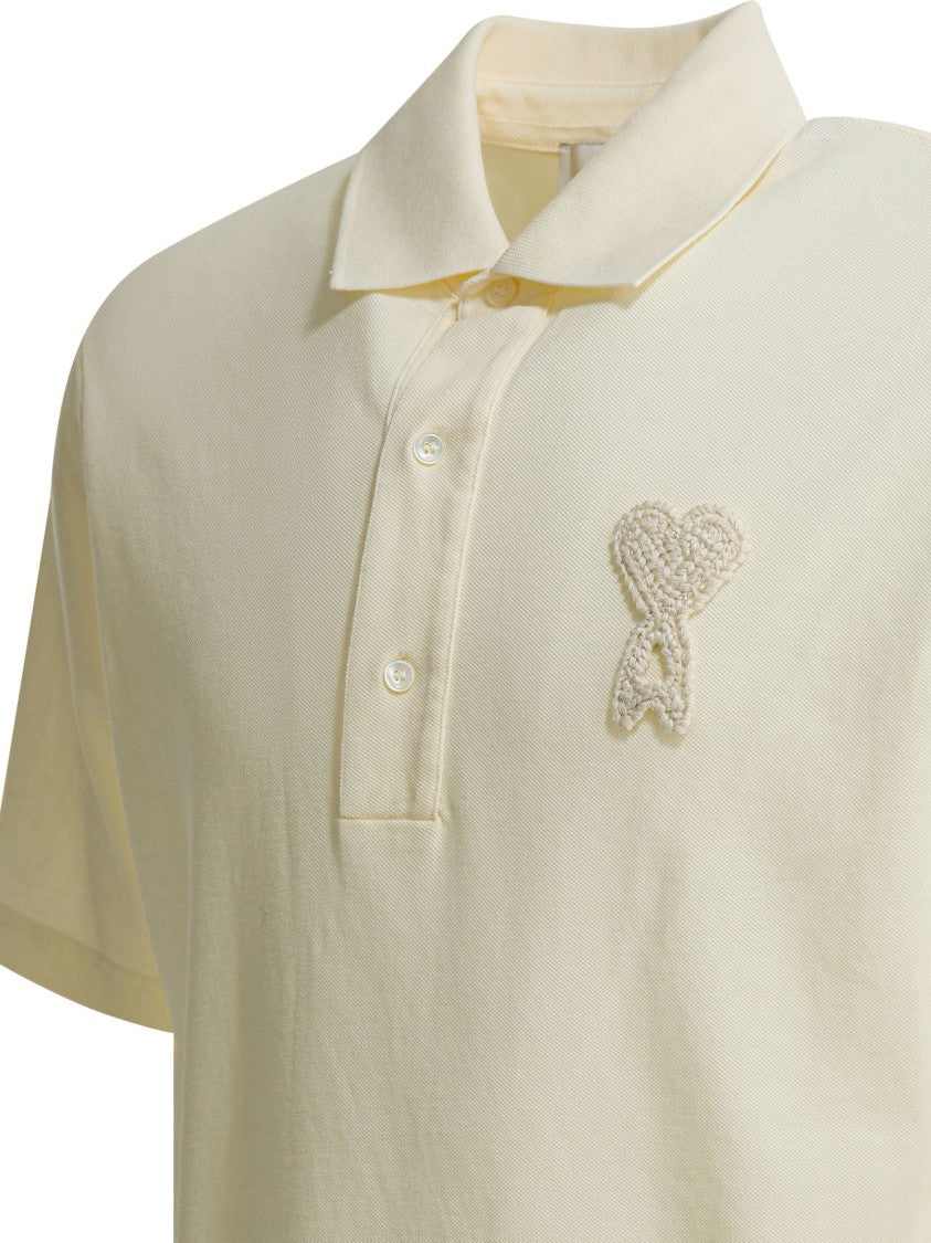 Ami Paris Minimalist Short-Sleeve Polo Shirt With Heart Emblem