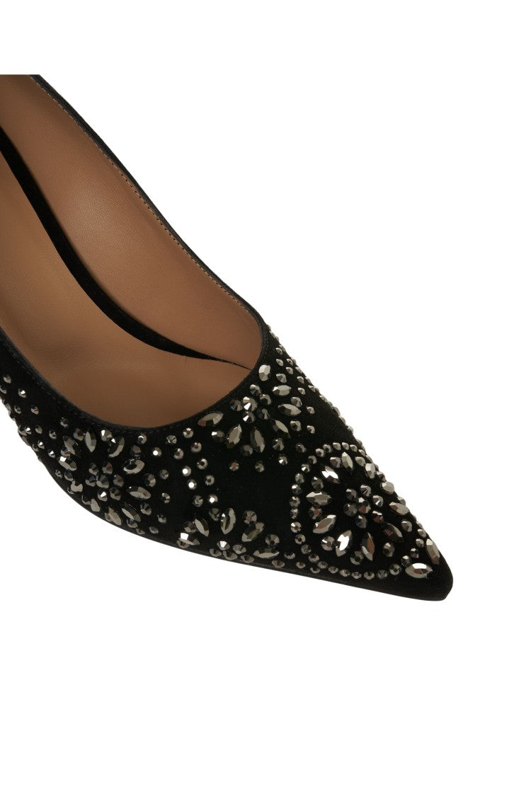 Gender Pointed Toe Suede Pumps With Strass Embellishments