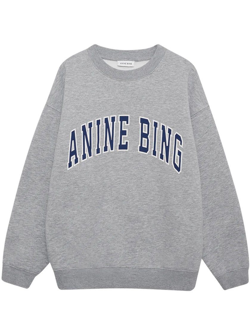 Anine Bing Grey Crew Neck Sweatshirt With Bold Lettering