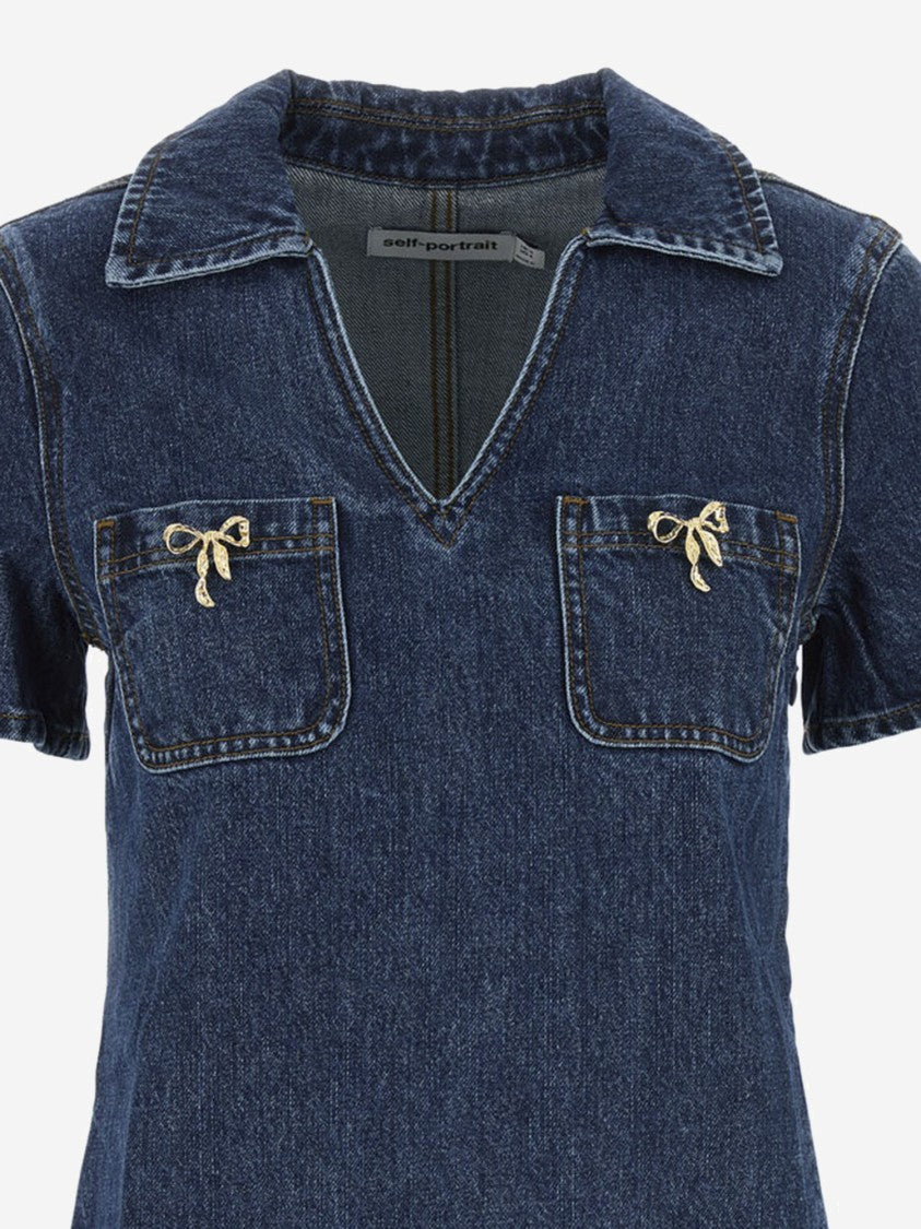 Self-Portrait Cotton Denim Mini Dress