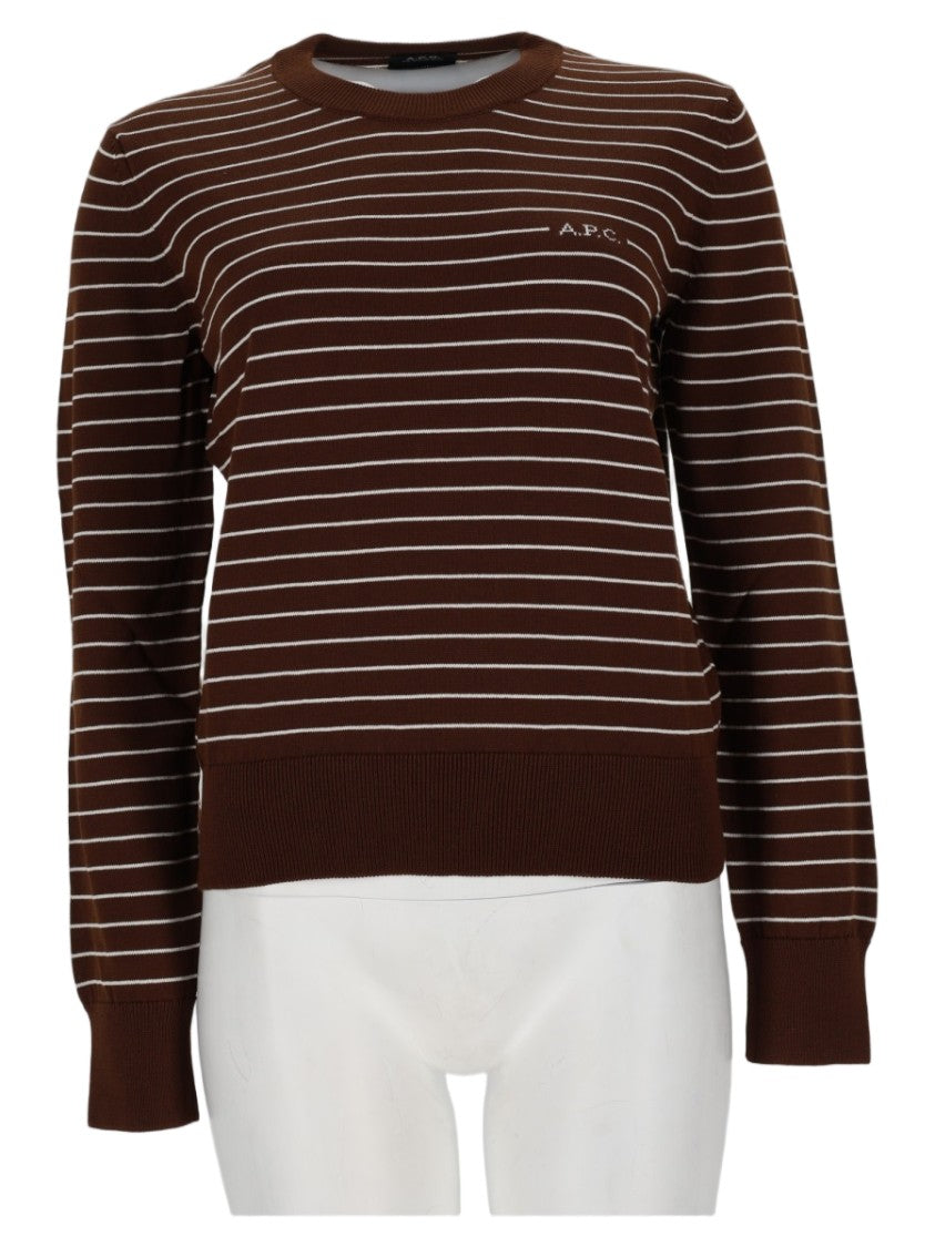 A.P.C. Brown Striped Knit Sweater With Subtle Logo Detail
