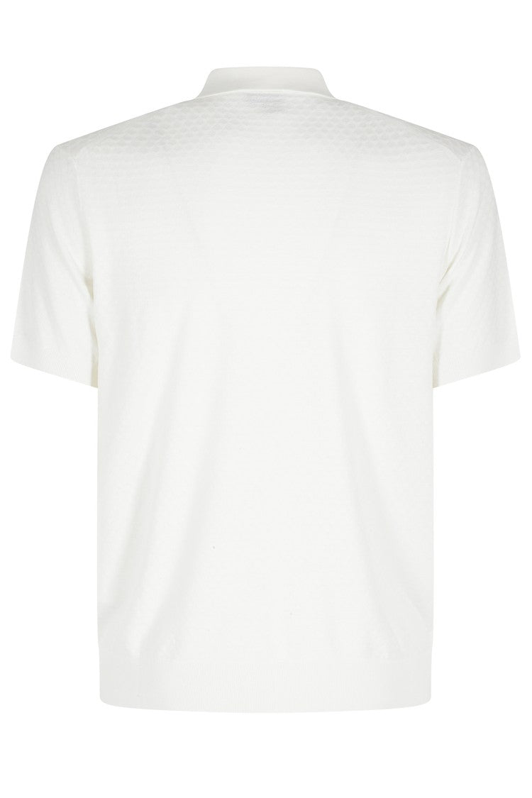 Paolo Pecora Cream Micro Jacquard Four-Buttons Cotton Polo Shirt
