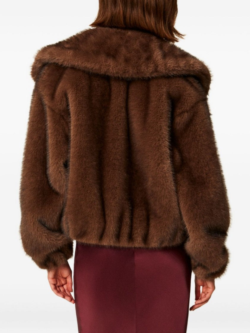 Twin-Set Cropped Faux Fur Coat With Shawl Collar