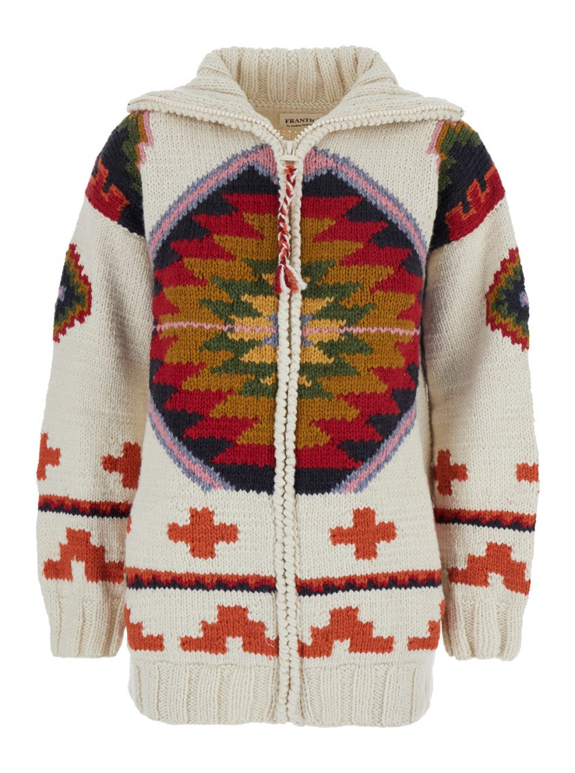 Frantic Multicolor Cardigan With Spread Collar