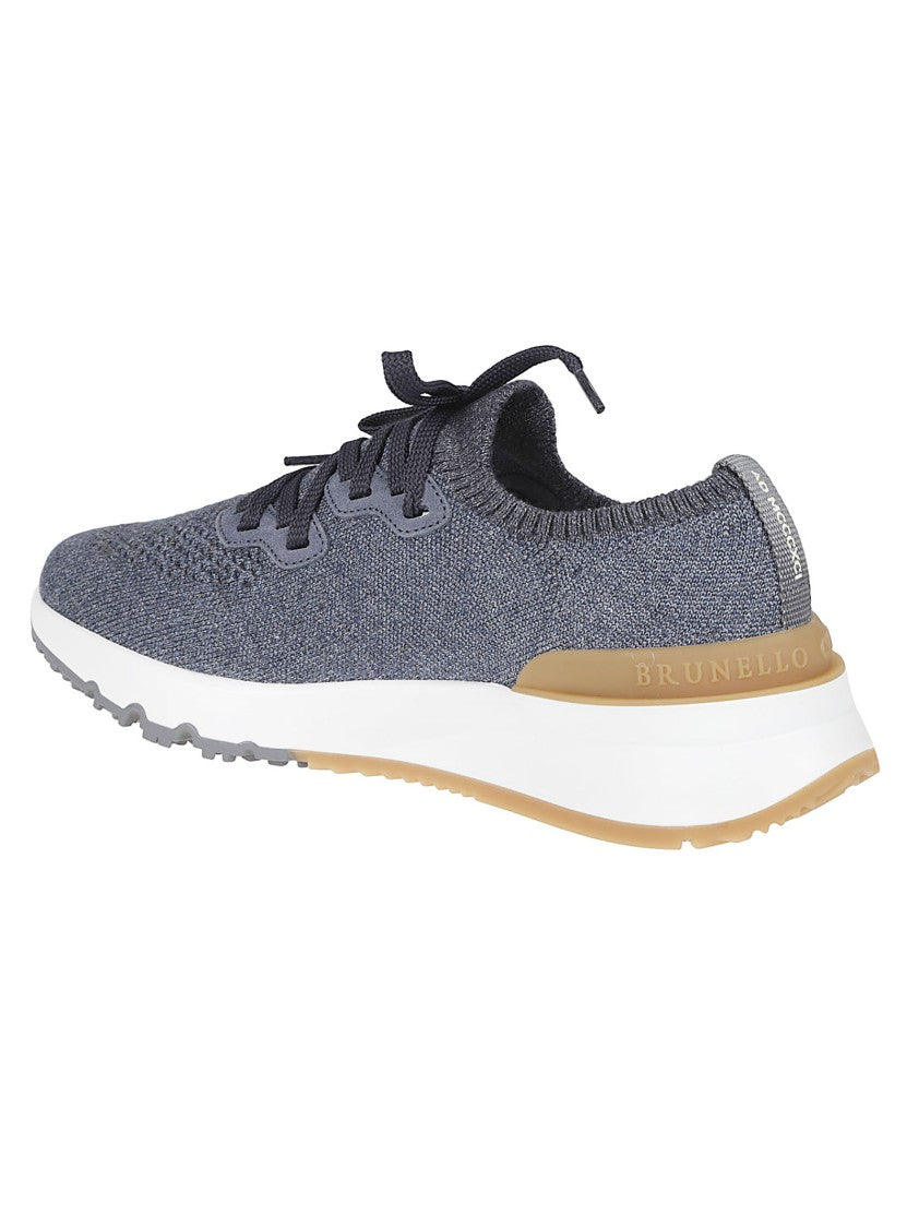 Brunello Cucinelli Knitted Fabric Sneakers With Sock-Like Collar