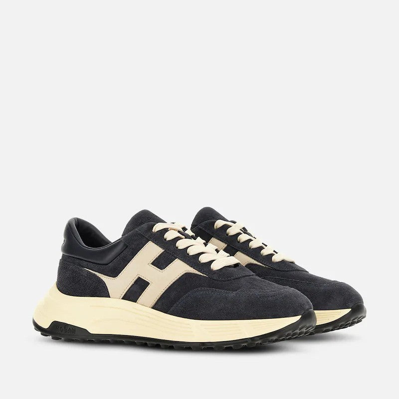 Hogan Cream Accent Suede Upper Low-Top Sneakers