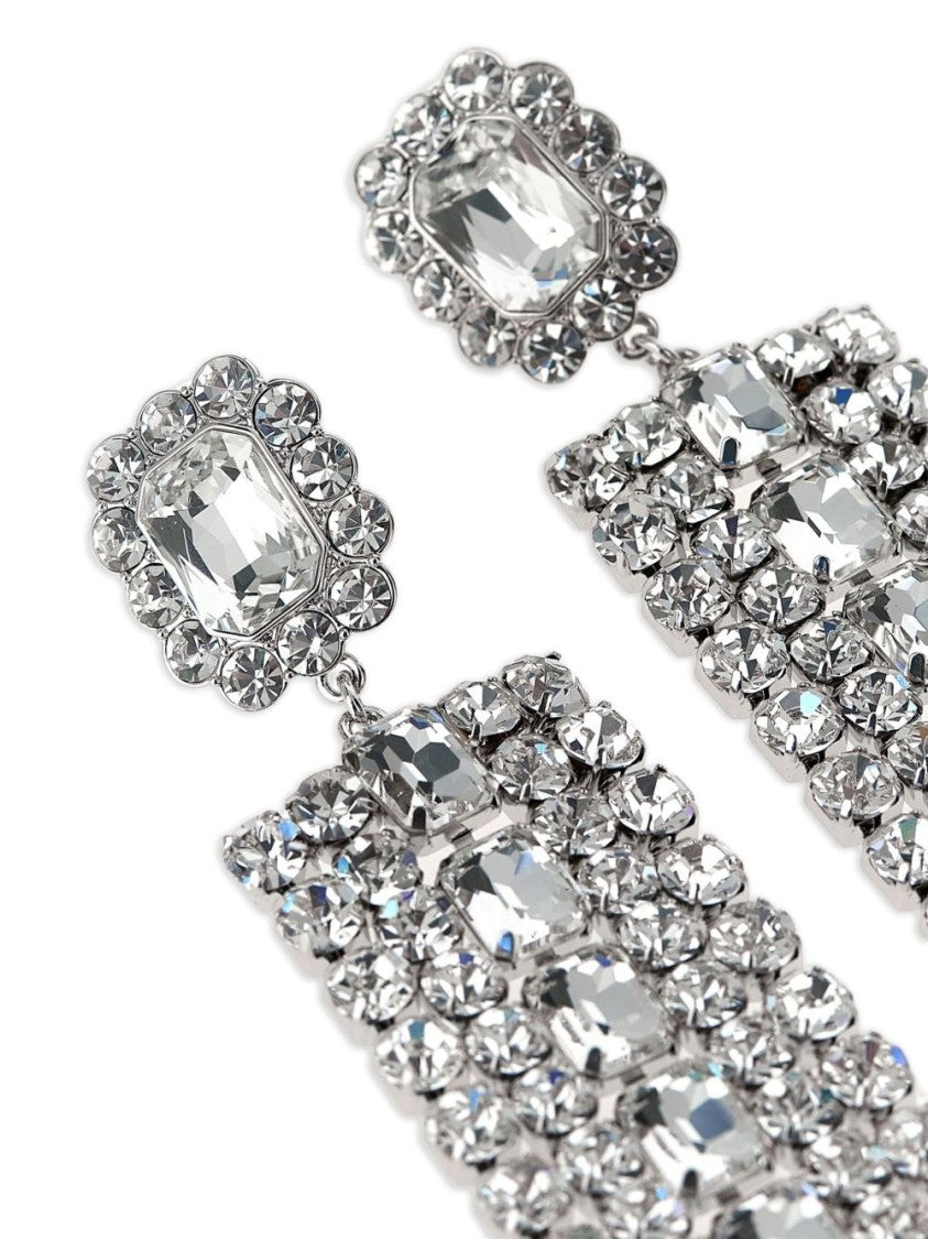 Self-Portrait Rectangular Drop Earrings With Faceted Crystal Accents
