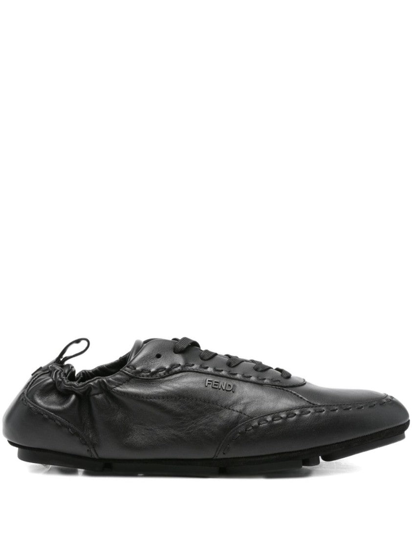 Fendi Sleek Lace-Up Flat Shoes In Smooth Leather