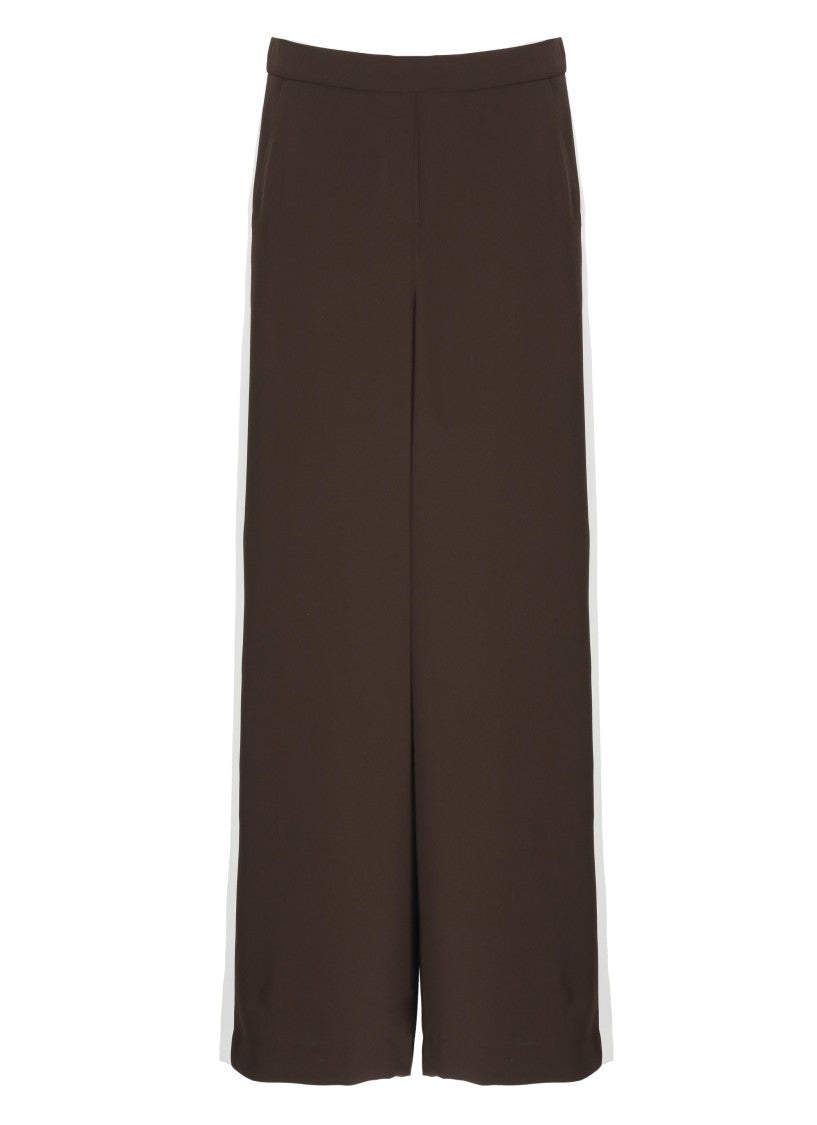 Parosh Brown White Side Details Wide-Leg Pants