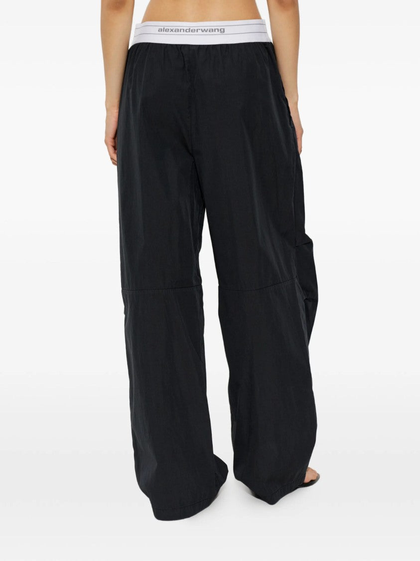 Alexander Wang Black Wide-Leg Pleated Cotton Pants