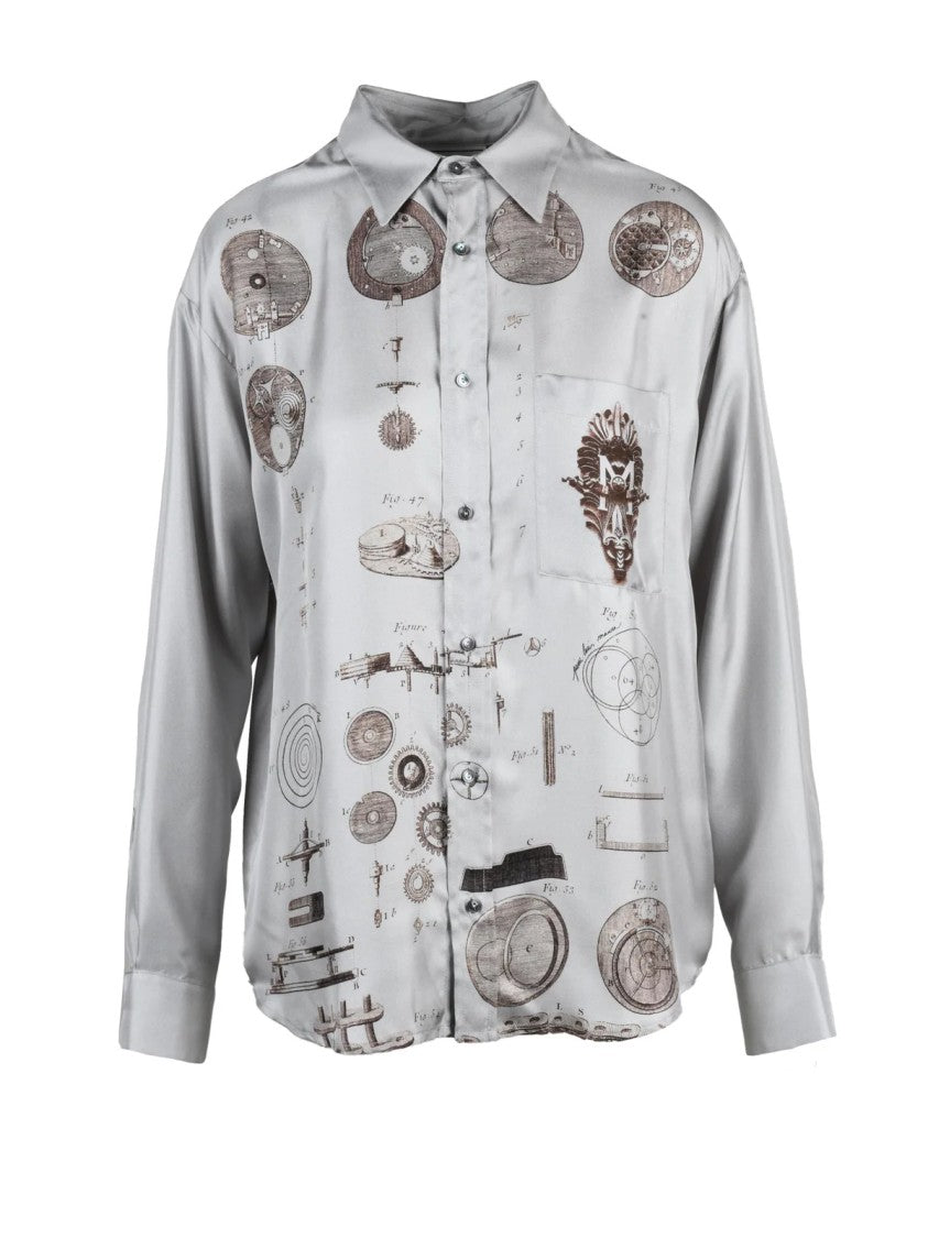 Pierre-Louis Mascia Grey Vintage Print Silk Shirt