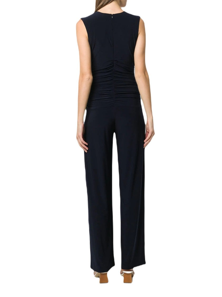 Norma Kamali Draped Blue Jumpsuit With V-Neckline And Fitted Waist