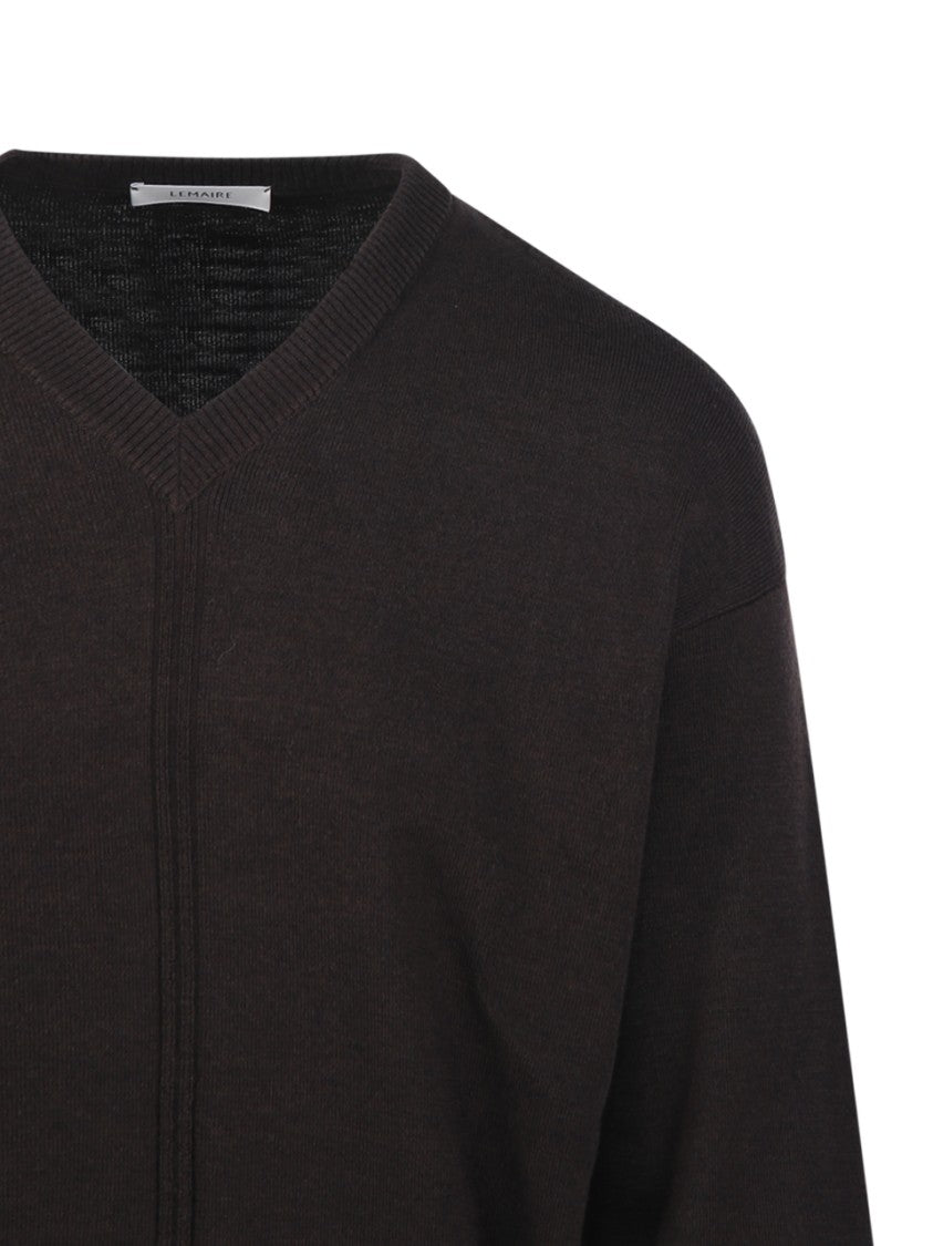 Lemaire Minimalist V-Neck Sweater With Ribbed Detailing