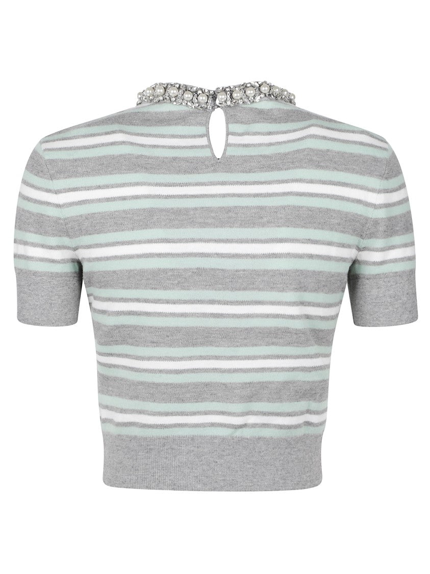 Self-Portrait Embellished Knitted Top With Striped Design
