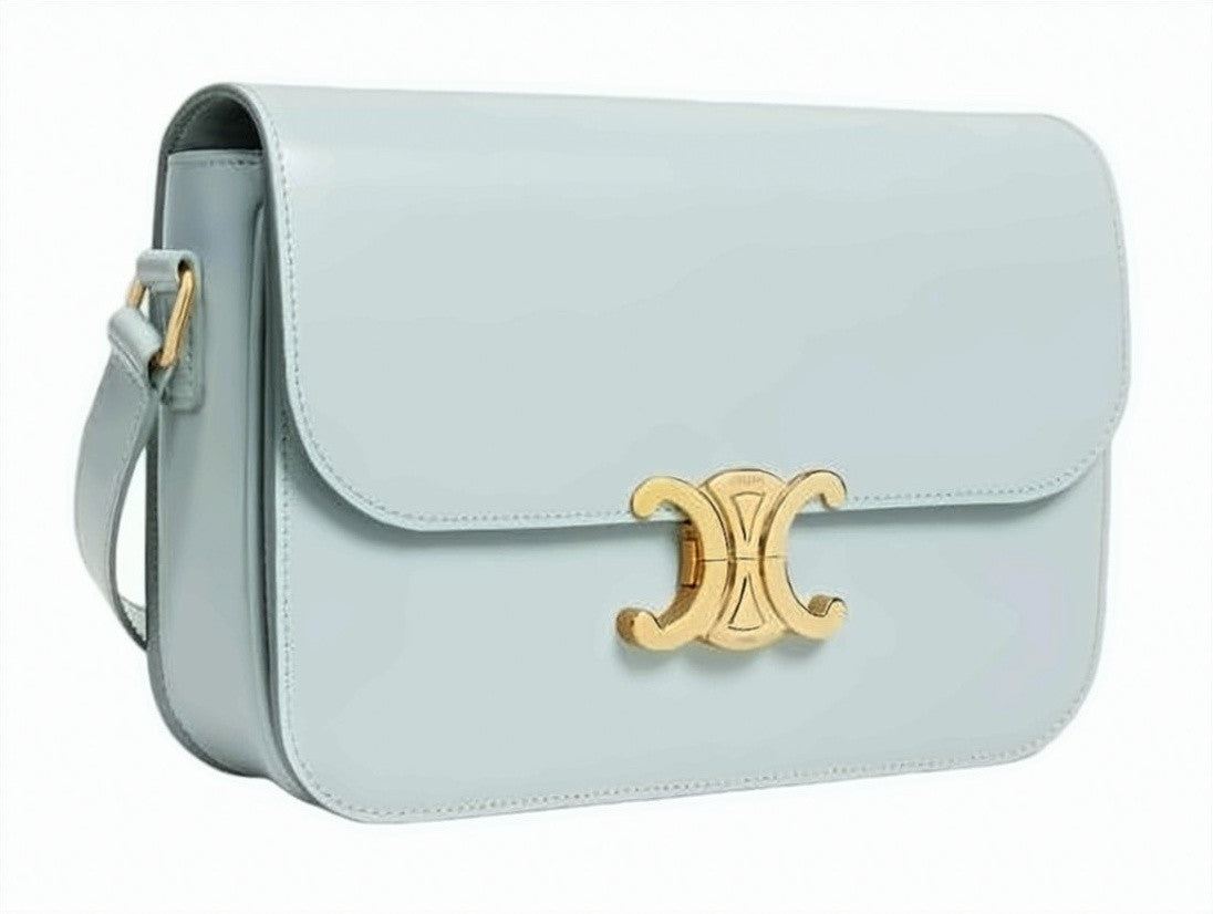 Celine Structured Blue Cowhide Shoulder Bag With Gold-Tone Clasp