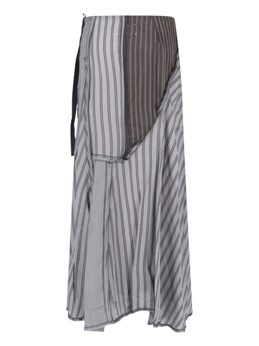 Maison Margiela Layered Patchwork Midi Skirt With Vertical Stripes