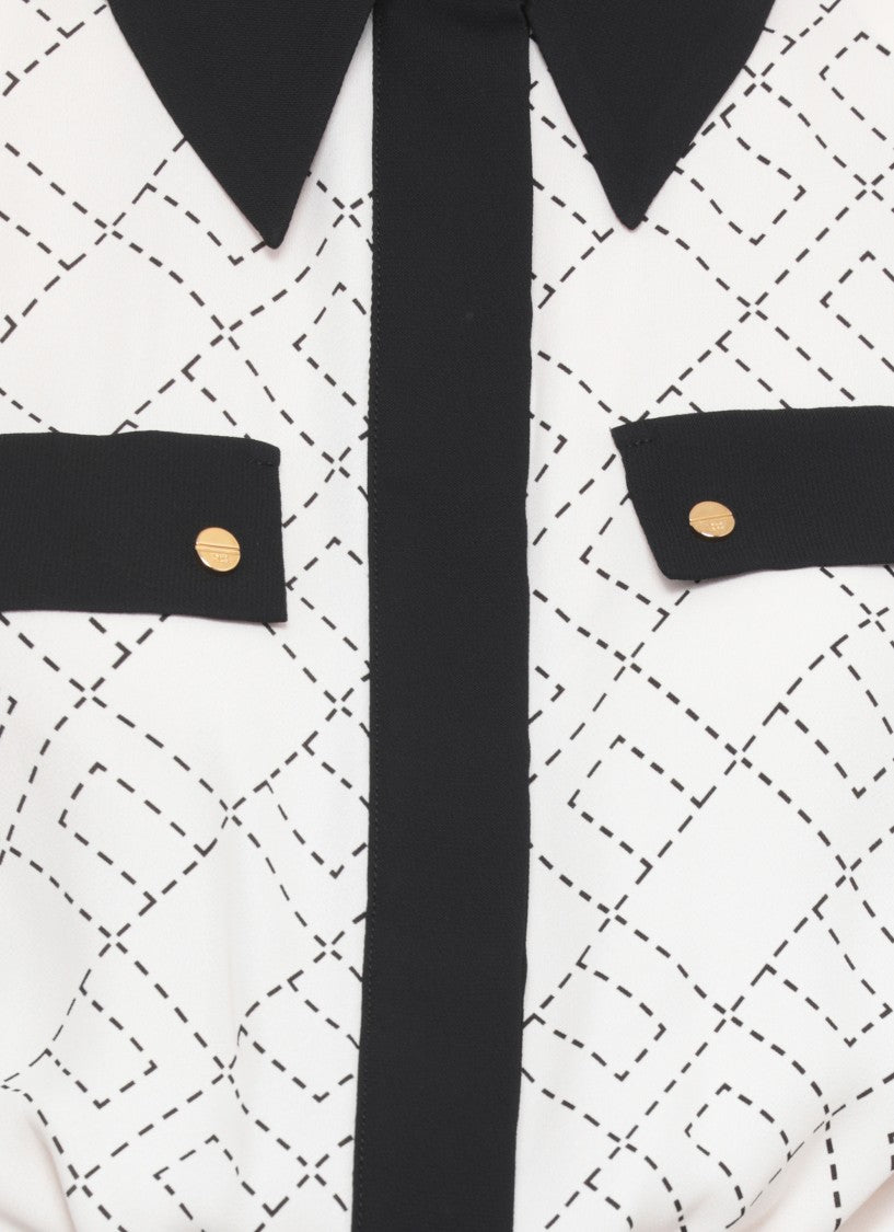 Elisabetta Franchi Bi-Color Shirt With Gold Accents And Geometric Pattern