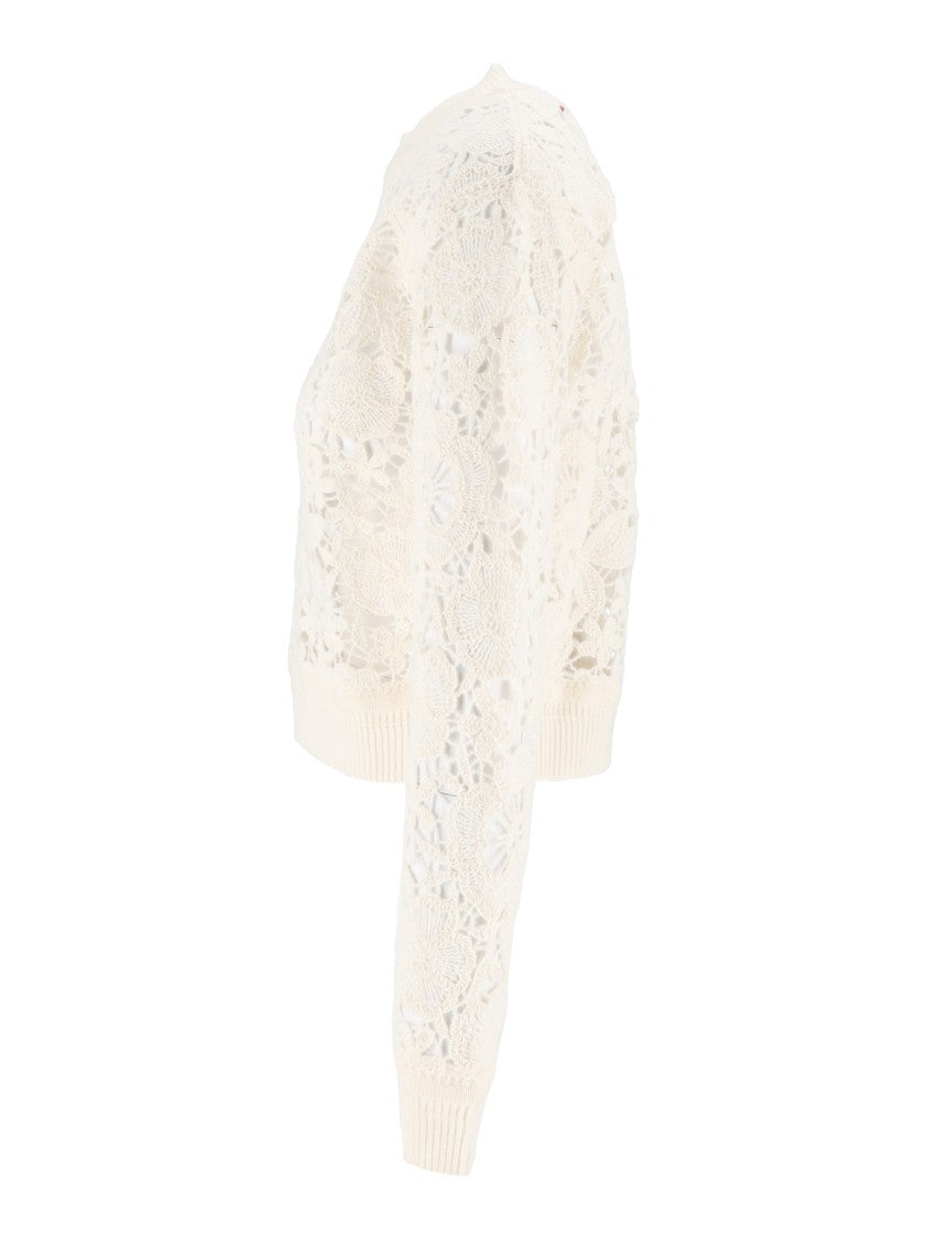 Ermanno Scervino Intricate Floral Lace Cropped Knit Top