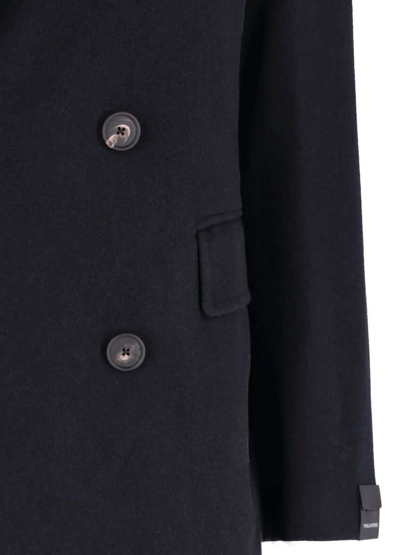 Tagliatore Navy Blue Peaked Lapels Virgin Wool Double-Breasted Coat