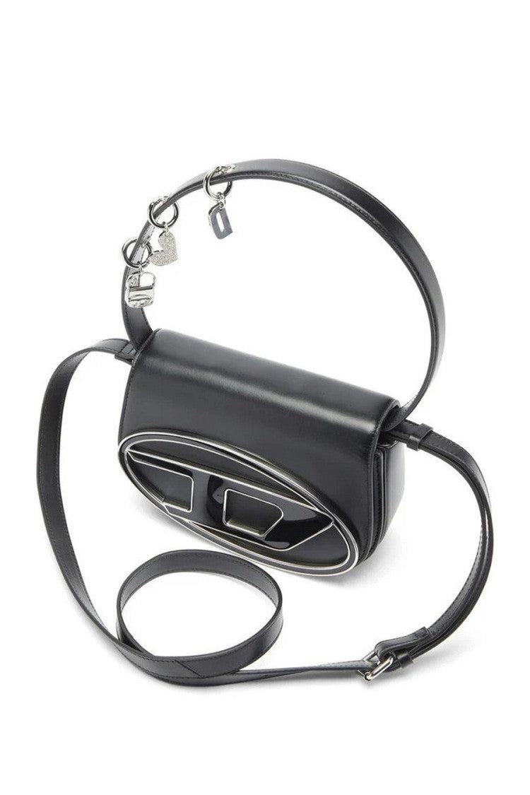 Diesel Black Leather Cutout-Logo Shoulder Bag