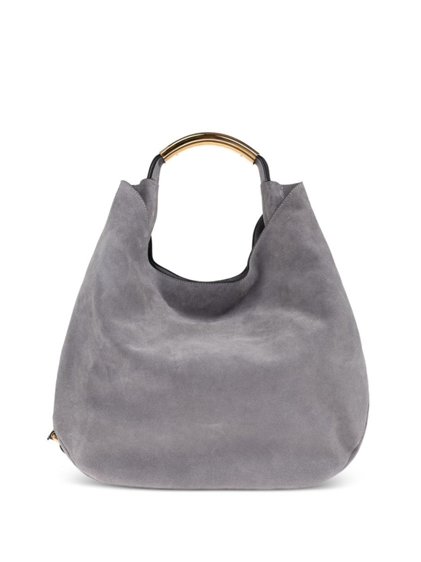 Moschino Soft Structured Curved Gold Handle Bag