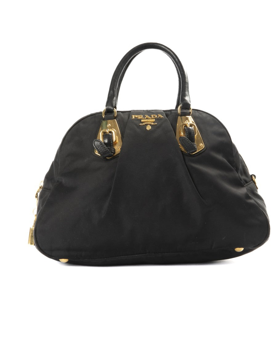 Prada Small Nylon Shopper Bag With Leather Accents And Gold Hardware