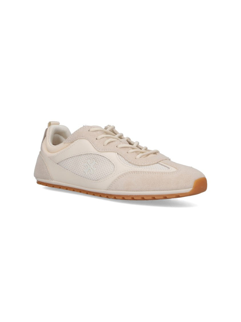 Tory Burch Field T-Monogram Cream Suede Mesh Sneakers
