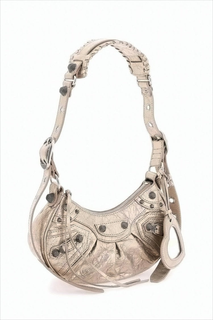 Balenciaga Small Lambskin Shoulder Bag With Crescent Shape And Stud Accents