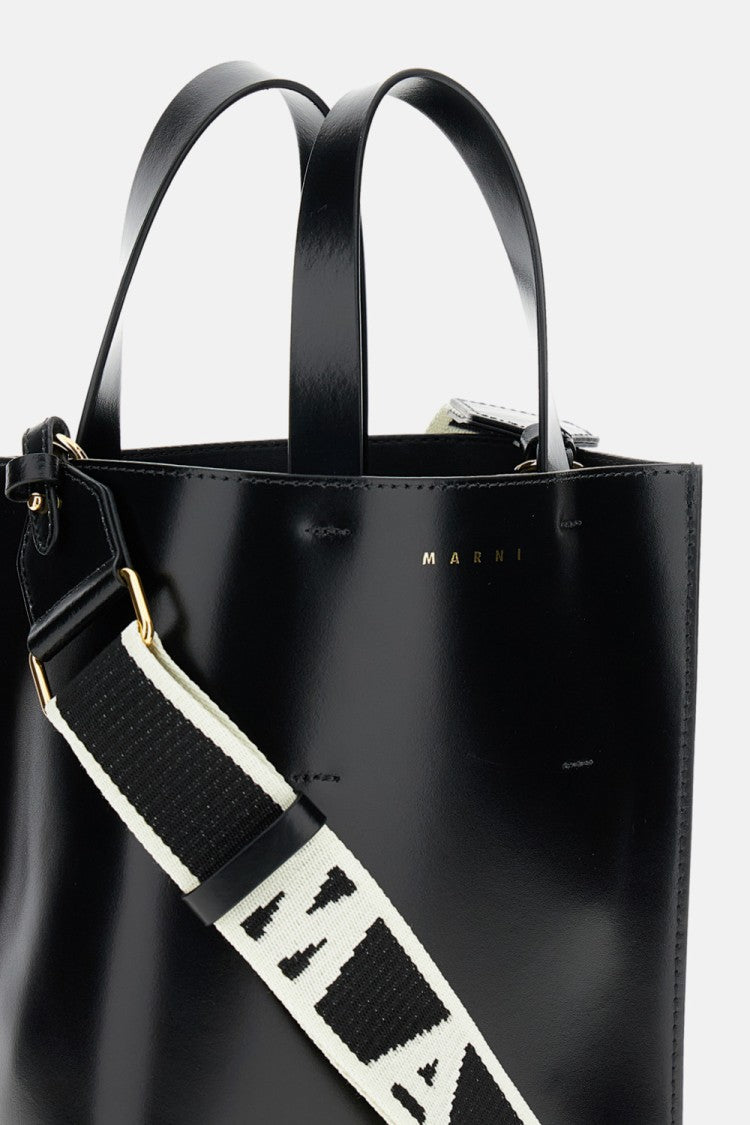 Marni Mini North/South Calf Leather Tote With Adjustable Logo Strap
