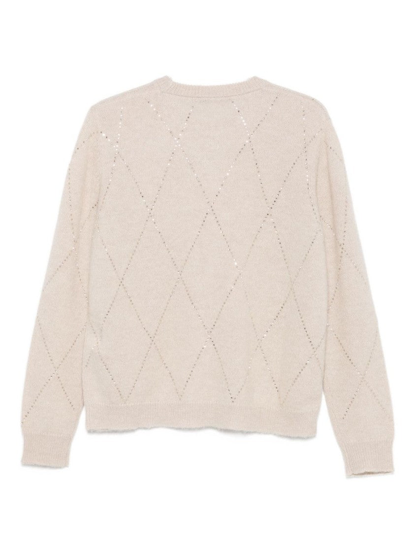 Seventy Sergio Tegon Knit Beige Sweater With Delicate Diamond Pattern