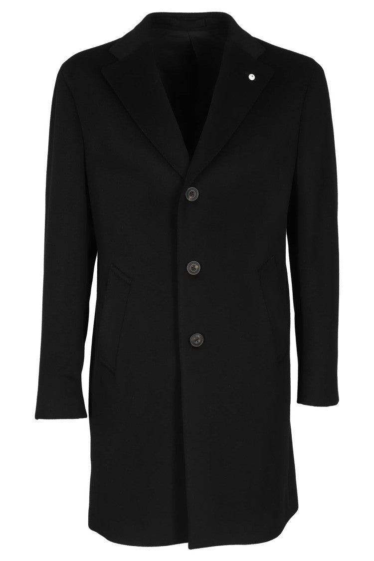 L.B.M. Black Cashmere Coat With Classic Lapels