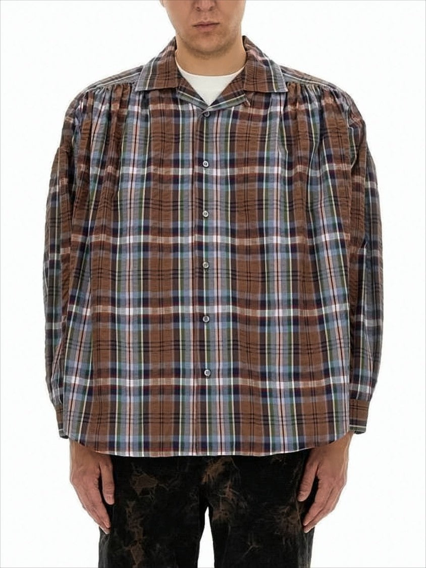 Aïe Plaid Long-Sleeve Shirt With Classic Collar And Gathered Shoulders
