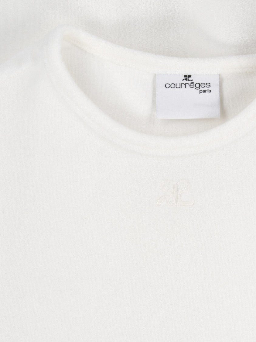 Courrèges White Baby Spongy Embroidered Viscose T-Shirt