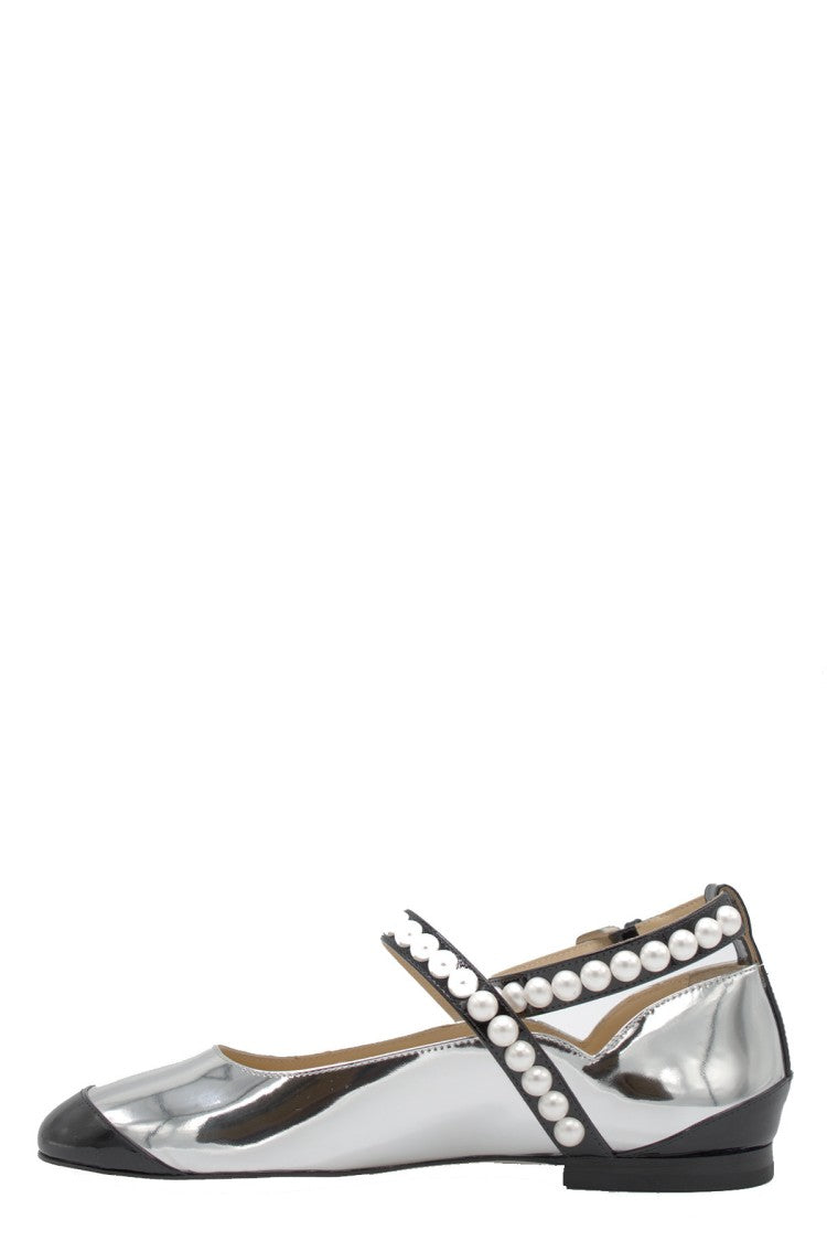 Mach & Mach Silver Leather Flats