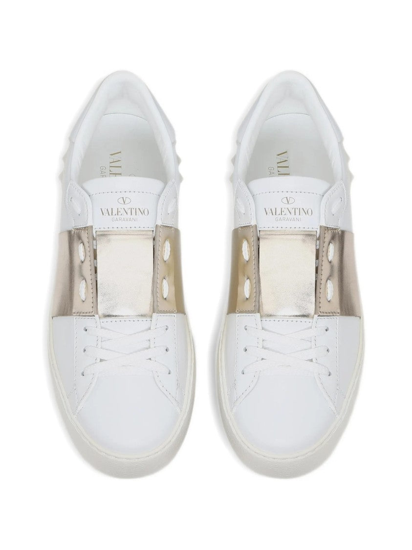 Valentino White Leather Metallic Strap Low-Top Sneakers